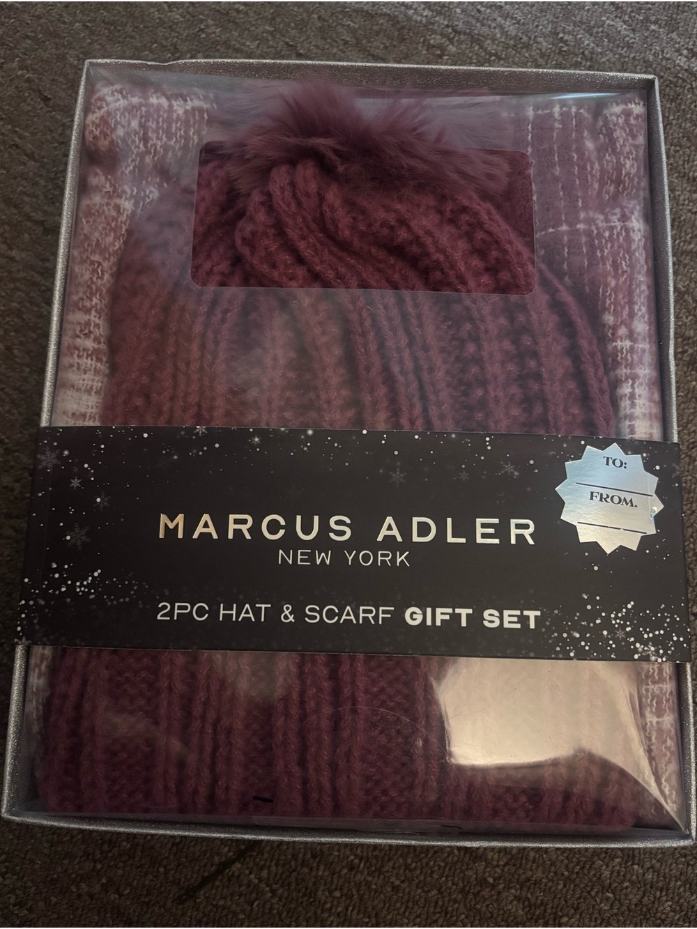 Marcus Adler Women’s Plum Knit Hat & Scarf Gift Set